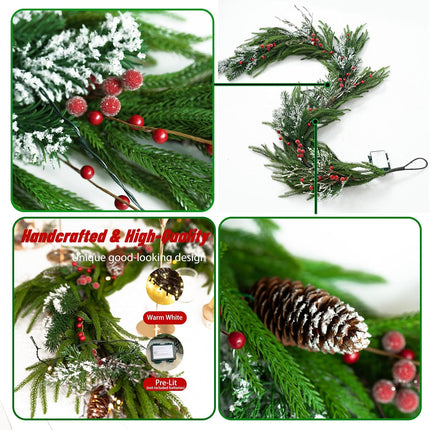 Real Touch Norfolk Pine Christmas Garland, Soomeir Christmas Wreath, Evergreen Artificial Decor Ornaments, for Home Mantle Fireplace Staircase Lintel Decoration