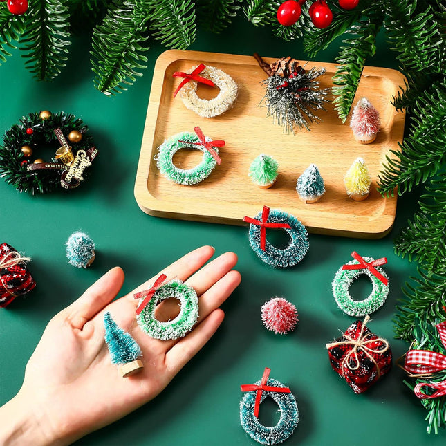 36 Pieces Vintage Bottle Brush Trees Mini Trees for Crafts Mini Sisal Trees Miniature Wreaths Frosted Christmas Tree Christmas Decoration Winter Ornaments Crafts