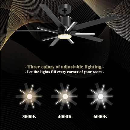 Black Ceiling Fan With Light And Remote，Black And Gold Ceiling Fans With Lights，56 Inch Modern Ceiling Fan With Light For Living