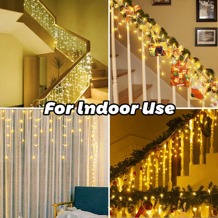 Christmas Icicle Lights 8.5 ft 150 Count String Lights Warm White Christmas Decorations Plug in Waterproof Christmas Lights for Outdoor, Xmas, Patio, Courtyard Decor (150 Count Warm White, Plastic)