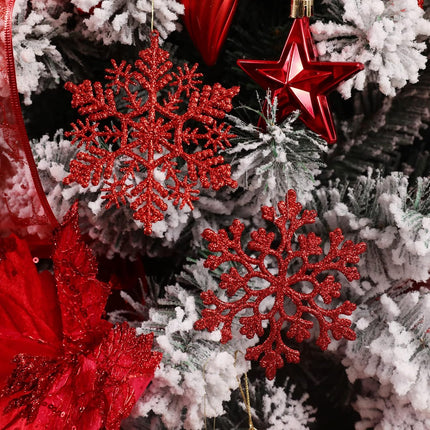 36pcs Christmas Snowflake Ornaments Plastic Glitter Snowflakes Ornaments for Xmas Tree Decorations, 4-inch, Red