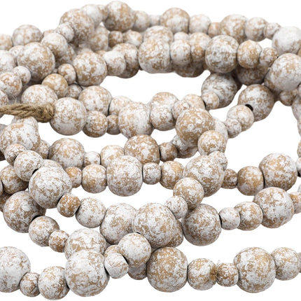 Ceenna 2 Pcs 18 Feet Christmas Wooden Beads Xmas Round Beads Garland Craft Bead Garland Farmhouse Wooden Beads for Christmas Decoration Supplies(White Frost)