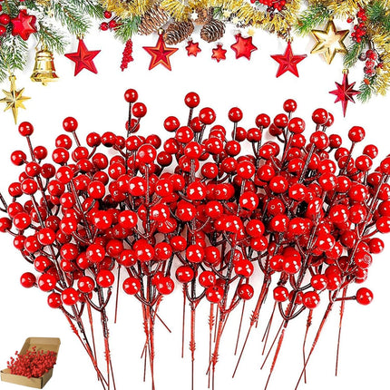 40 Pack Christmas Red Berry Stems, 8.7 Inch Christmas Berries Decorations Artificial Burgundy Berry Picks, Red Holly Berry Branches for Christmas Tree Decoration,Valentines,Wedding,Holiday Home Decor