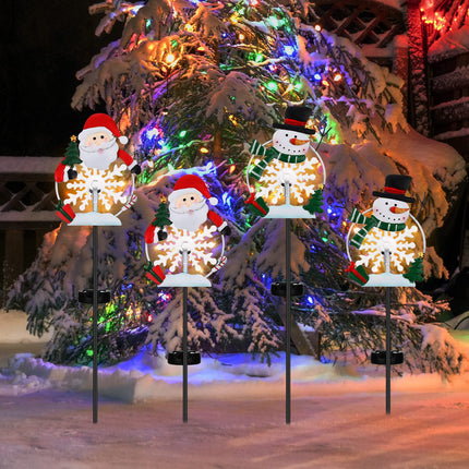 4 Pack Christmas Metal Lights Outdoor Solar Stake Light Snowman Christmas Garden Stake Light with Warm Lights Solar Christmas Yard Decor for Garden Lawn Pathway Holiday Winter (Lovely Style)