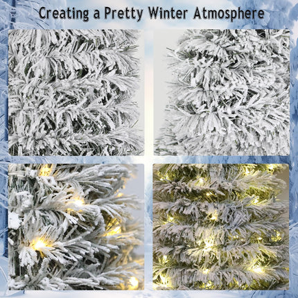 HMASYO 5 FT Pop Up Snow Flocked Christmas Tree with Timer Lights, Collapsible White Pine Pencil Christmas Tree, Artificial Slim Xmas Tree Holiday Decoration for Home, Office, Party, Easy Assembly