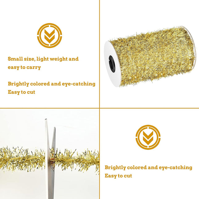 50 Yards Christmas Tinsel Garland Thin Glitter Tinsel Metallic Holiday Tinsel Garland Twist Tinsel Garland Decoration for Christmas Tree Birthday Party Wedding Decorations Supplies (Gold)