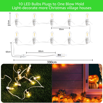 Christmas Village Lights with 10 LED Warm-White Bulb,Decoration for Christmas Village Houses,Halloween Holiday,C7 Christmas Village Light Cord