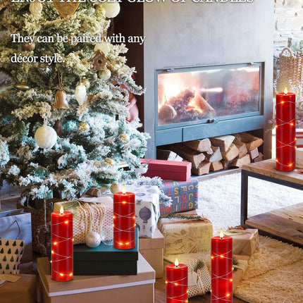 Red Flameless Candle Fairy String Lights, Premium LED Flickering Flame Simulation, LED Candle with Remote & Timed, 5 Cell Battery Powered, Christmas Candle