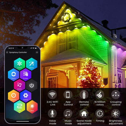 Sumaote Permanent Outdoor Lights, 100ft with 72 LEDs Smart RGBW+IC Outdoor Lights, Waterproof LED Eaves Lighting with 65 Themes for Halloween, Christmas and Daily, Work with Alexa/Google Assistant