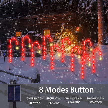 Outdoor Christmas Decorations, 10 Pcs Christmas Candy Cane Lights with Hanging Star, 21'' Solar Pathway Lights with 8 Modes, Waterproof Garden Lights for Outdoor Xmas Patio Yard Walkway Decorations