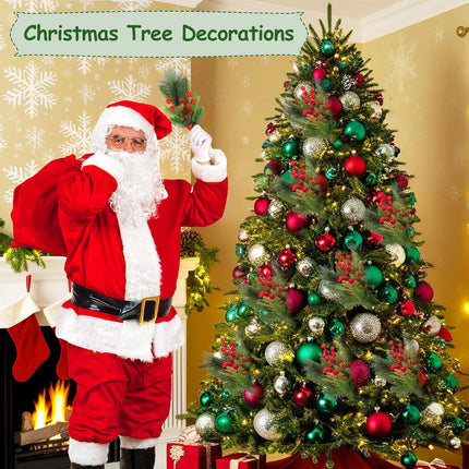 70PCS Artificial Pine Branches Christmas Greenery - Artificial Pine Needles Branches with Red Berry Stems Fake Pine Branches Set for DIY Christmas Tree Wreath Garland Crafts Holiday Home Decoration