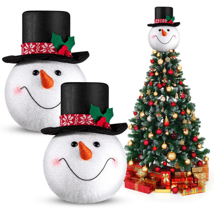 Syhood 2 Pcs Snowman Head Tree Topper Xmas Tree Top Christmas Tree Topper Frosty Hat Tree Topper Snow Man Topper for Christmas Decoration Winter Holiday Ornament