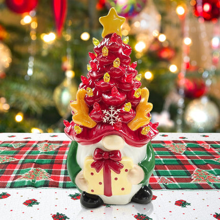 Deer Ceramic Christmas Tree Gnomes, Christmas Women s, Funny Kids Men , LED Lighted Christmas Tree Decorations Indoor for Home Room Table Top, Reindeer Decor Figurine Collectione (Red Green)