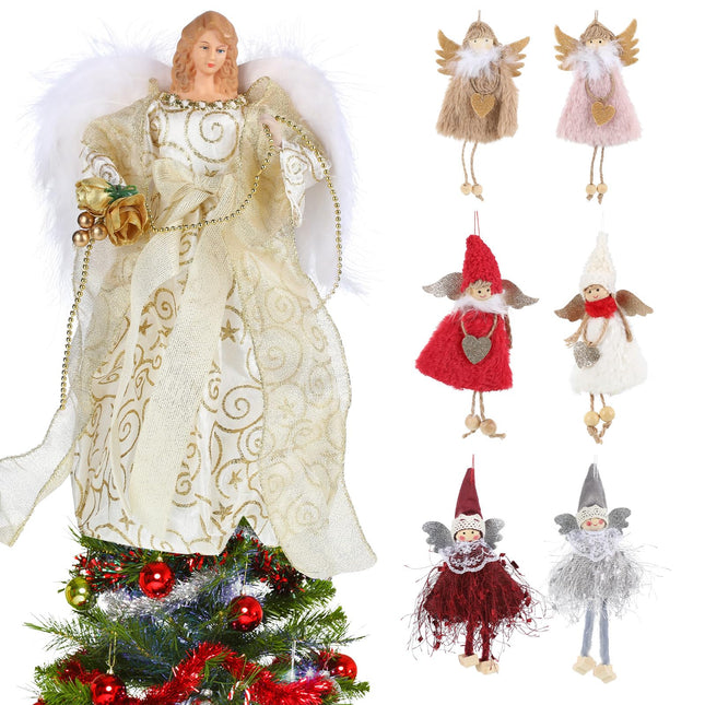 Capoda 7 Pcs Christmas Angel Treetop Christmas Tree Ornament Figurine Tree Topper Christmas Tree Decor Tree Doll Ornament for Home Indoor Home Decor Xmas Year Party Christmas Party Favor