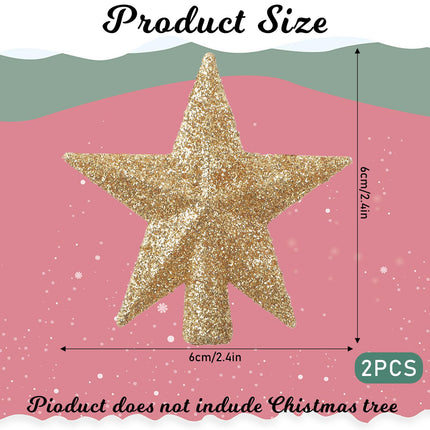 2 Pcs Mini Christmas Tree Topper, Small Tree Topper Glitter Stars Xmas Tree Topper Small Christmas Ornaments Christmas Star Treetop for Xmas Holiday Party Decor (2.4 Inch)