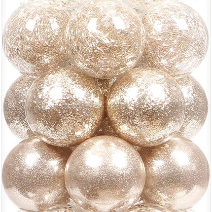Sea Team 70mm/2.76" Shatterproof Clear Plastic Christmas Ball Ornaments, Transparent, See-Through, Crystal Baubles, Bulbs with Stuffed Delicate Decorations for Xmas Tree (30 Counts, Champagne)