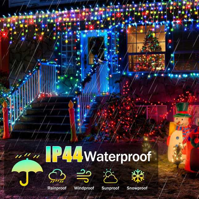 52 FT Christmas Lights Outdoor Decorations 480 LED 8 Lighting Modes with Timer Memory Waterproof Fairy String Light with 90 Drops Christmas Light for Party Holiday Wedding Decor Multicolor
