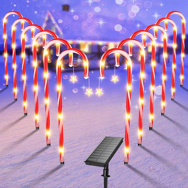Ninonly 12 Pack Solar Christmas Lights, Outdoor Christmas Decorations, 8 Modes Candy Cane Lights Waterproof Brighter Pathway Lights for Garden Yard Xmas Holiday Outside Decor