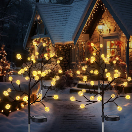 4 Pcs Outdoor Christmas Pathway Lights Decor Solar Christmas Stake Light Waterproof Christmas Outside Lights Crystal Globe Lights for Path Patio Garden Party Decor(Warm White)