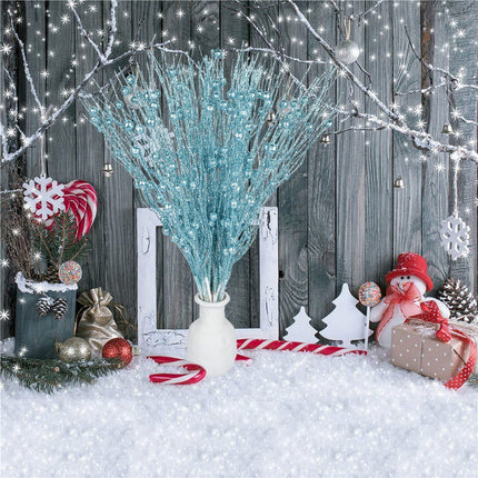 Lvydec 22pcs Christmas Glitter Berries Stems, 17" Artificial Christmas Picks for Christmas Tree Ornaments, DIY Xmas Wreath, Crafts, Holiday and Home Decor (Blue)