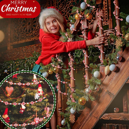 Zeyune 2 Pcs 13 Feet Christmas Candy Garlands Christmas Tree Garland Decorations Peppermint Beaded Candy Hanging Garland for Xmas Tree Wreaths Fireplace Holiday Party Supplies Home