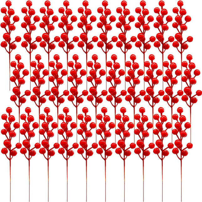 30 Pcs Artificial Red Berry Stems,7.9 Inch Christmas Holly Berries Picks for DIY Crafts,Wreath,Xmas Tree,Berry Branch for Wedding Home and Party Decor