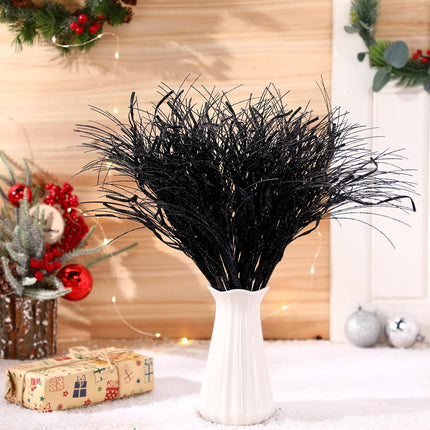 Christmas Glitter Curly Tree Picks Wispy Willow Stem Glittered Twigs Decor Wreath Garland Floral Arrangement Glitter Stems for Xmas Tree Decor(Black,24 Pcs)