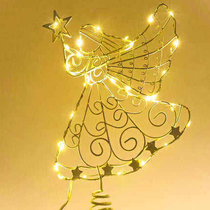 Angel Tree Topper with Lights, 11" Christmas Tree Topper Angel, Metal Christmas Tree Angel Topper Lighted, Battery Operated Angel Christmas Tree Topper, Tree Toppers Christmas Decorations