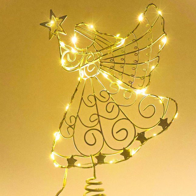 Angel Tree Topper with Lights, 11" Christmas Tree Topper Angel, Metal Christmas Tree Angel Topper Lighted, Battery Operated Angel Christmas Tree Topper, Tree Toppers Christmas Decorations