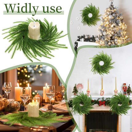 4 Pcs Christmas Norfolk Pine Wreath Candle Rings Green Artificial Norfolk Pine Rings Xmas Garland Candle Ring Holder Ornament for Xmas Holiday Wedding Table Centerpiece Table Pillar