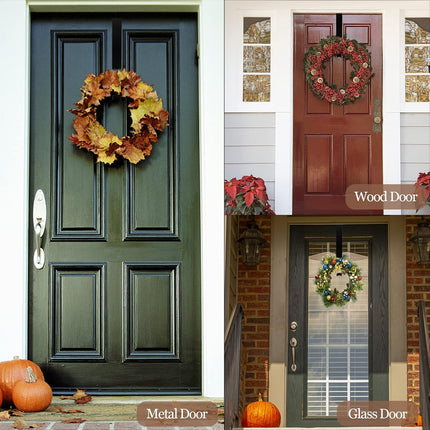 Wreath Hangers for Front Door, Adjustable Wreath Hanger from 15 to 25 inch Over The Door Hooks Non-Scratch for Christmas Wreath Door Decor