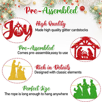 Merry Christmas Decoration Joy to the World the Lord Has Come Sign Banner Felize Navidad Garland Let Jesus Light Your Way Backdrop Nativity God Bible Santa Regilious Holiday Year theme Party Event Anniversary Gala Celebration Decor