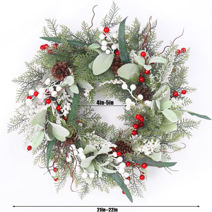 22 Inch Christmas Wreaths for Front Door, Christmas Wreath with Pinecone, Berry and Cypress, Christmas Door Wreath,Christmas Year