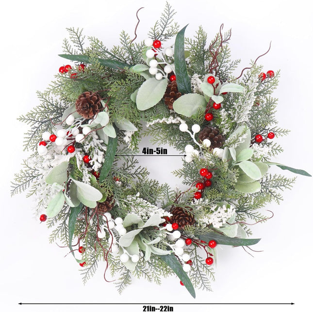 22 Inch Christmas Wreaths for Front Door, Christmas Wreath with Pinecone, Berry and Cypress, Christmas Door Wreath,Christmas Year