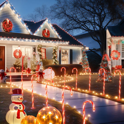 Luditek 29" Christmas Candy Cane Pathway Markers Set of 12 Christmas Outdoor Outside Decorations Lights 8 Blinking Modes Indoor Holiday Xmas Yard Patio Garden Walkway Decor