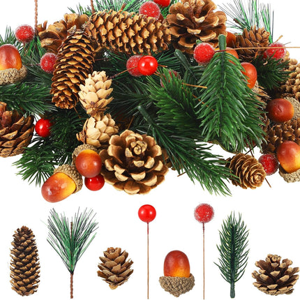 Zeyune 180 Pcs Christmas Pine Cones Holly Berry Craft Pine Branch Set Christmas Potpourri Bowl Filler Vase Filler Wreath Decorations Frost Berry Assorted for DIY Home Tree (Natural,Pine Cone)