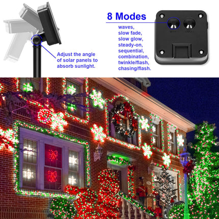 Solar Christmas String Lights Outdoor Waterproof, Red White Green Fairy Lights, IP67 2PACK Total 200LED 66FT with 8Modes, Outside Christmas Decorations Lights for Tree, Garden, Patio, Fence, Balcony