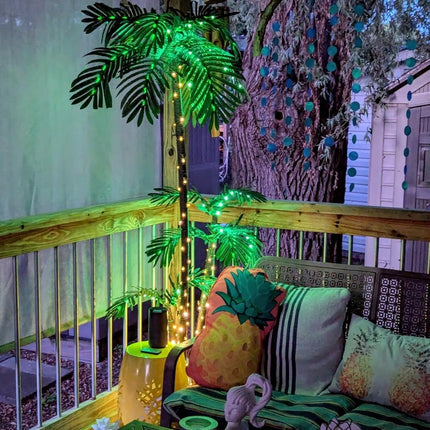 7FT Artificial Lighted Palm Tree, Light Up Tropical Fake Palm Tree for Indoor, Outdoor, Christmas, Hawaiian, Jungle, Home Party, Pool, Beach, Patio Decor