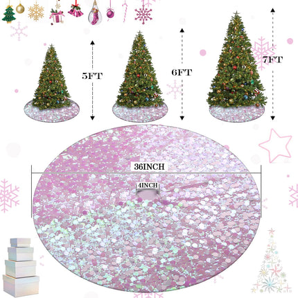 White Christmas Tree Skirt, Iridescent Large Sequin Tree Skirt 36 Inches, Xmas Tree Mats for Tree Decorations, Pink Christmas Decorations Ornaments