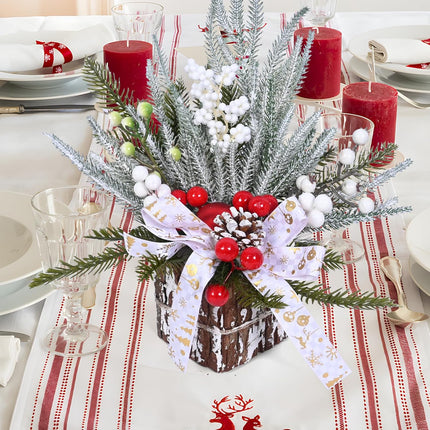 LOLStar Christmas Trees, Tabletop Artificial Mini Christmas Tree Decorations with Christmas Ball Ornaments Pine Cone Red White Berry for Xmas Fireplace Mantel Party Winter Indoor Outdoor Decoration