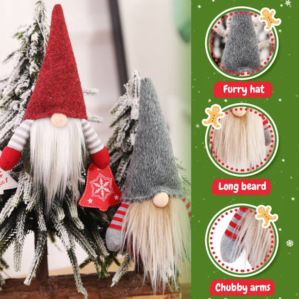 Houwsbaby 6pcs Little Swedish Gnome Christmas Tree Decorations Kit Xmas Pendants Handmade Plush Tomte Nisse Small Scandinavian Nordic Hanging Décor Holiday Ornament Party Accessories 7.5''