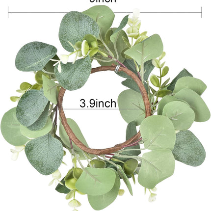 LSKYTOP 6Pcs Eucalyptus Wreath Faux Kitchen Cabinet Wreaths Artificial Greenery Wreath Farmhouse Wreath for Door Wall Window Decor, 9Inch/PC