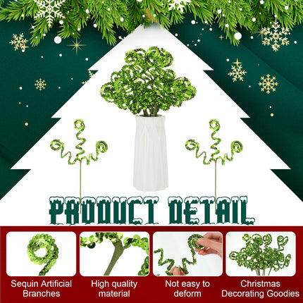 Sliner 20 Pcs Christmas Sequins Curly Pick Ornament 12 Inch Christmas Tree Decoration Candy Shape Christmas Tree Topper Ornament Sprays Spiral Stem for Party Wedding Home Decor DIY Crafts(Green)