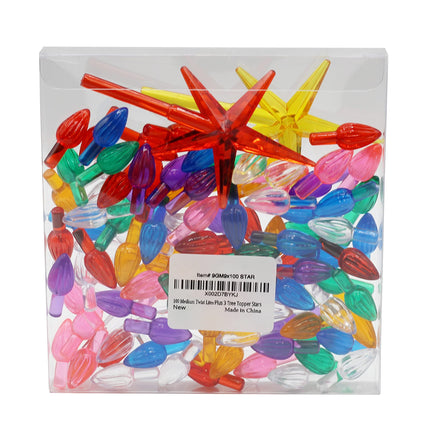 Creative Hobbies Ceramic Christmas Tree Replacement Lights, Medium Twist Light Ornaments, 100 Pc Multi Colors Plus 3 Tree Topper Stars