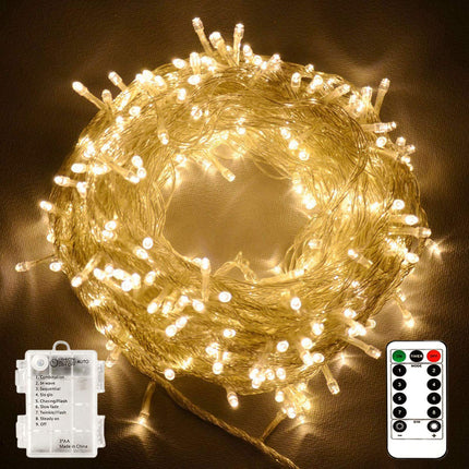 echosari Christmas String Lights Battery Powered, 33Ft 100 LED Fairy Lights Warm White Outdoor Fairy String Lights Lights with Remote Dimmable Timer 8 Modes for Wedding Party Garden Decoration