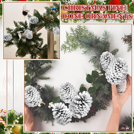 Tondiamo 6 Pcs Christmas Pine Cones for Crafts Large White Unscented Natural Pinecones Ornaments for Winter Christmas Holiday Craft DIY Wreath Vase Filler Home Wedding Decoration(6-7 Inch)