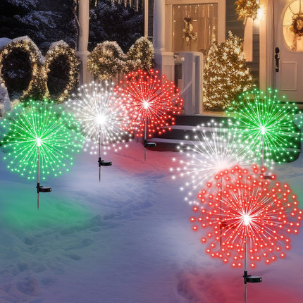 6 Pcs Christmas Solar Firework Stake Lights 180 LED 8 Modes Red Green and White Solar Lights Waterproof LED Sparkler Lights Outdoor Decoration for Xmas Holiday Garden Patio Yard Pathway Walkway