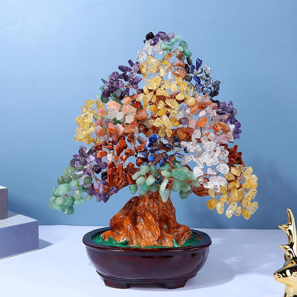 GEHECRST Natural 7 Chakra Gemstones Money Tree Reiki Healing Crystal Stones Bonsai Tree Home Office Feng Shui Decoration for Wealth, Good Luck, Crystal s for Mom Women Christmas