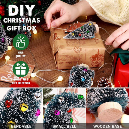 5 Pcs Artificial Mini Christmas Sisal Snow Frost Trees with Decorated Ball - Small Bottle Brush Trees 5 Sizes for Christmas Decor Christmas Party Home Table Craft Decorations