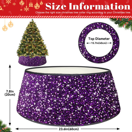 FOTSHARER Christmas Tree Collar Purple 23.6 Inch Sequin Tree Skirt Halloween for Shimmer Glitter Tree Collar Small Xmas Tree Ring Velvet Tree Collar for Pencil Tree Christmas Tree Base Cover Decor
